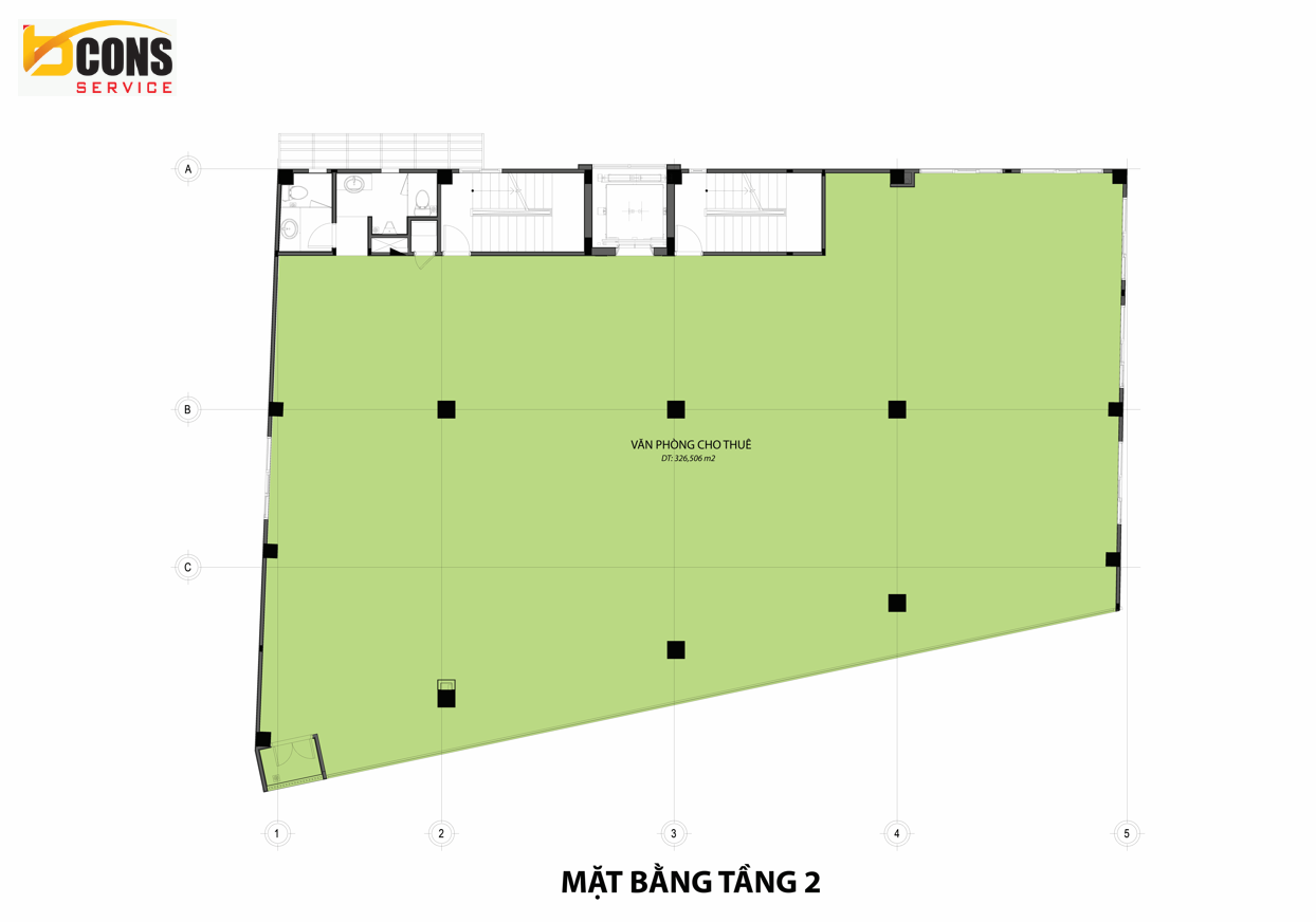 Mat bang TANG 2 Toa nha van phong cho thue Bcons Tower 6