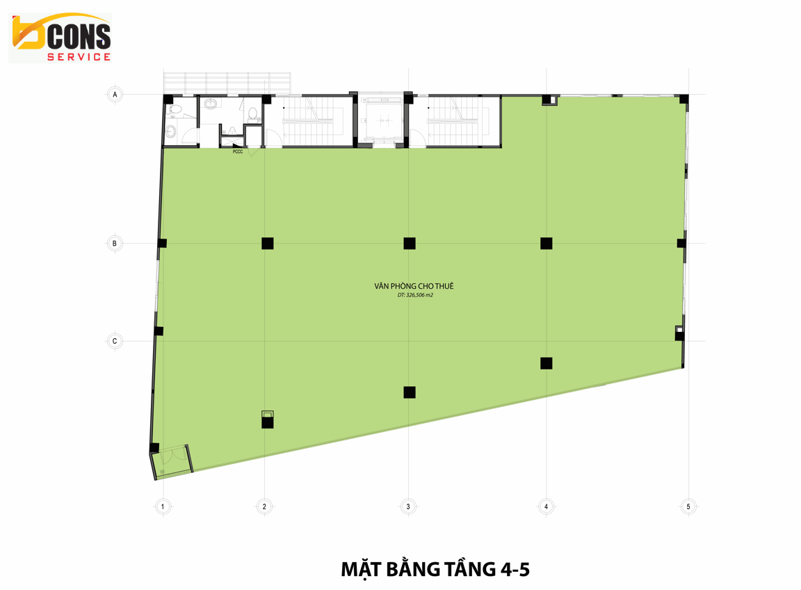 Mat bang TANG 4 Toa nha van phong cho thue Bcons Tower 6