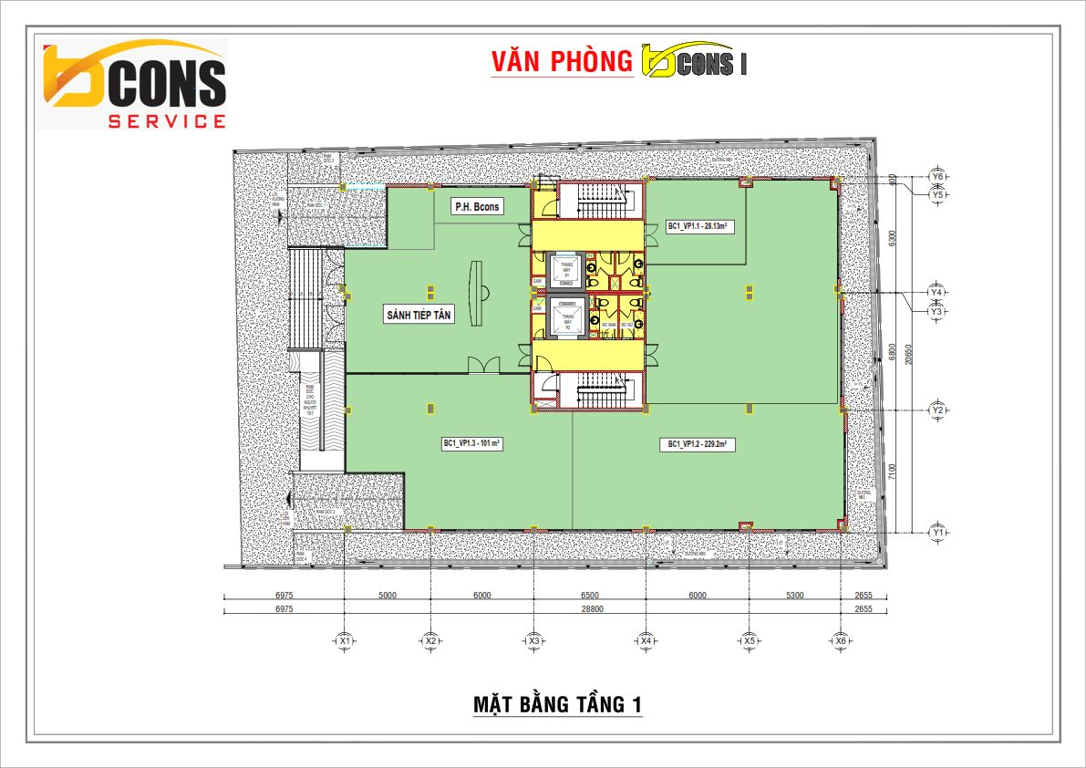 Mat bang Tang 1 toa nha van phong Bcons Tower 1 Binh Thanh