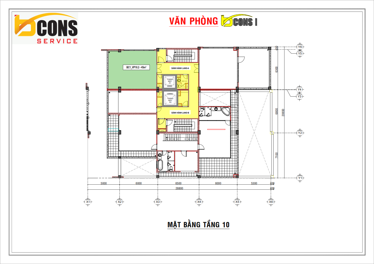 Mat bang Tang 10 toa nha van phong Bcons Tower 1 Binh Thanh