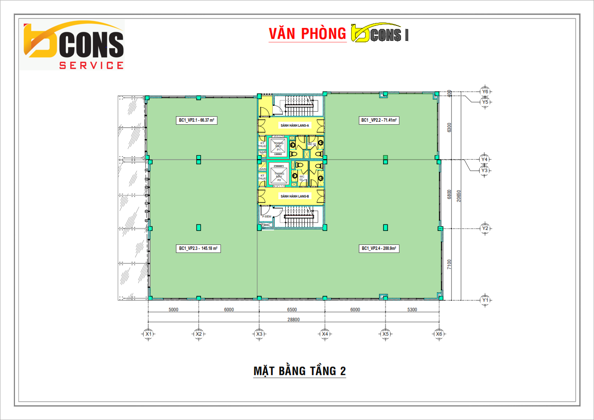 Mat bang Tang 2 toa nha van phong Bcons Tower 1 Binh Than