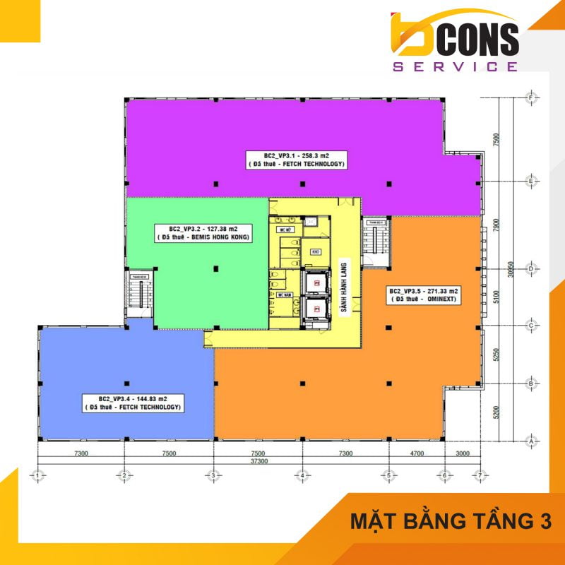 Mat bang Tang 3 Toa nha van phong Bcons Tower II