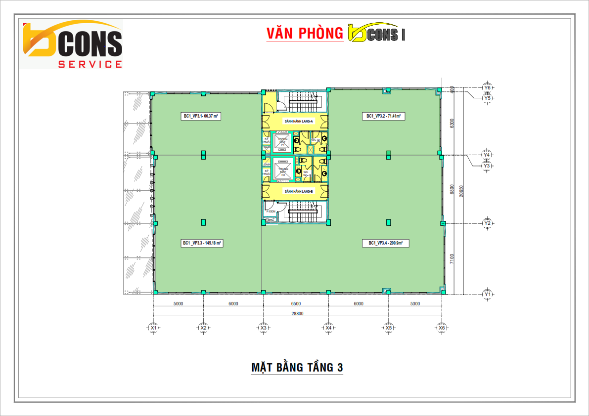 Mat bang Tang 3 toa nha van phong Bcons Tower 1 Binh Thanh