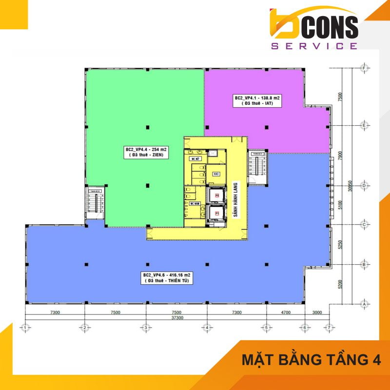 Mat bang Tang 4 Toa nha van phong Bcons Tower II