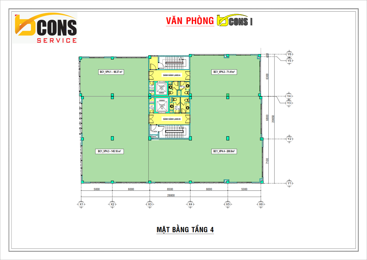 Mat bang Tang 4 toa nha van phong Bcons Tower 1 Binh Thanh