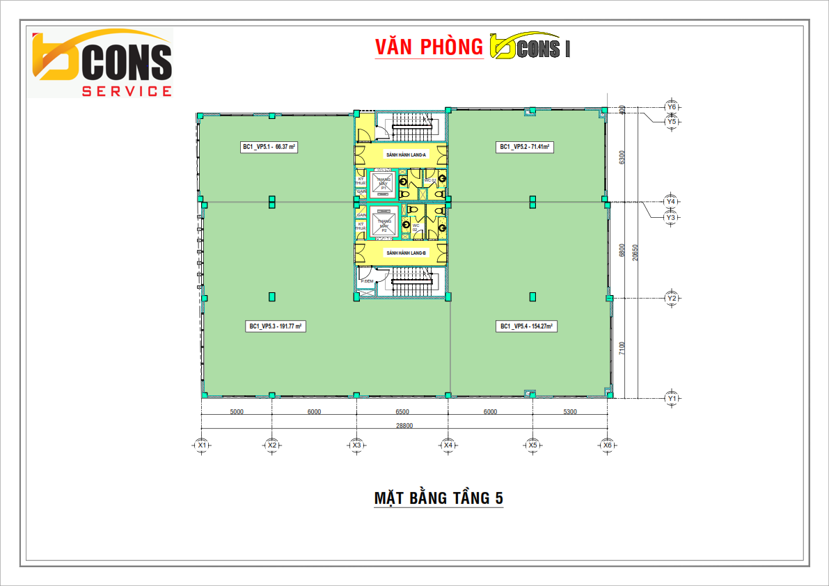 Mat bang Tang 5 toa nha van phong Bcons Tower 1 Binh Thanh