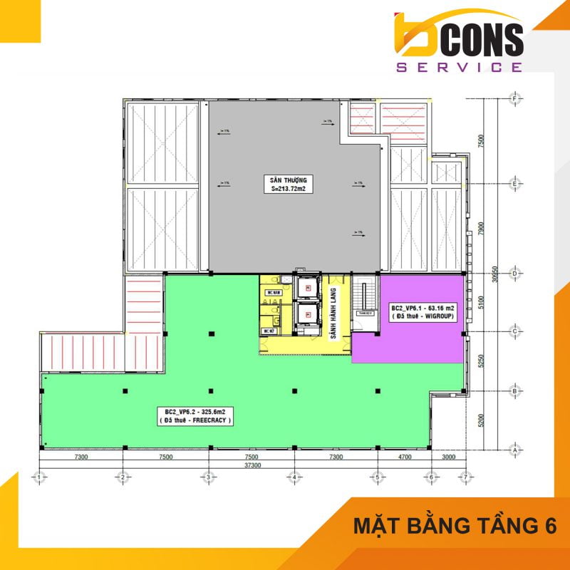 Mat bang Tang 6 Toa nha van phong Bcons Tower II