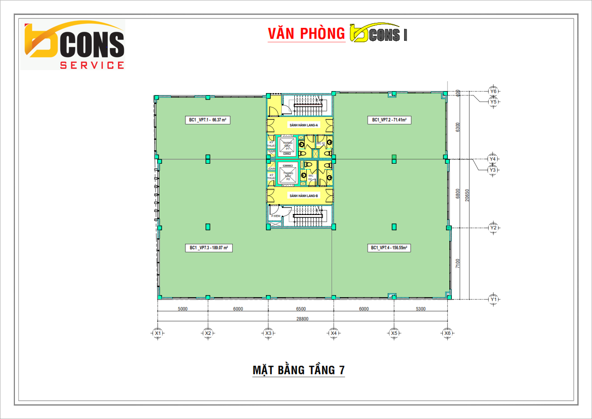 Mat bang Tang 7 toa nha van phong Bcons Tower 1 Binh Thanh