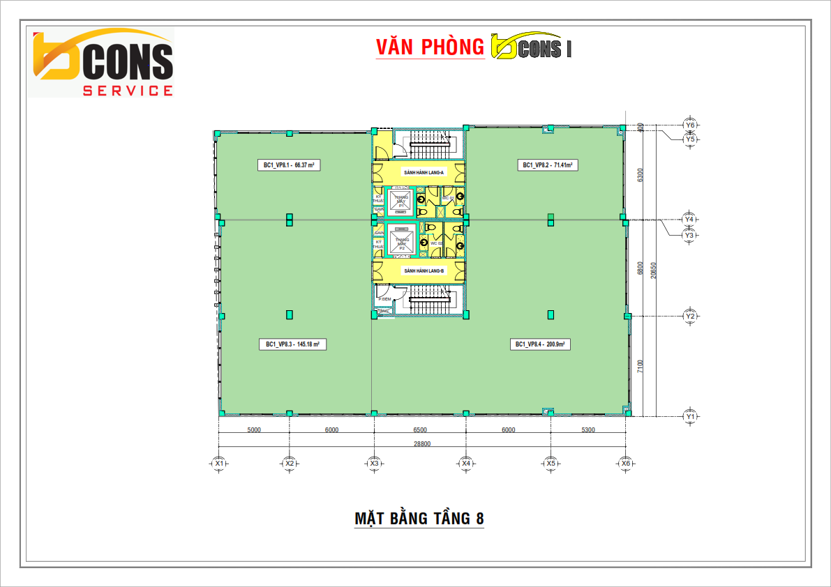 Mat bang Tang 8 toa nha van phong Bcons Tower 1 Binh Thanh