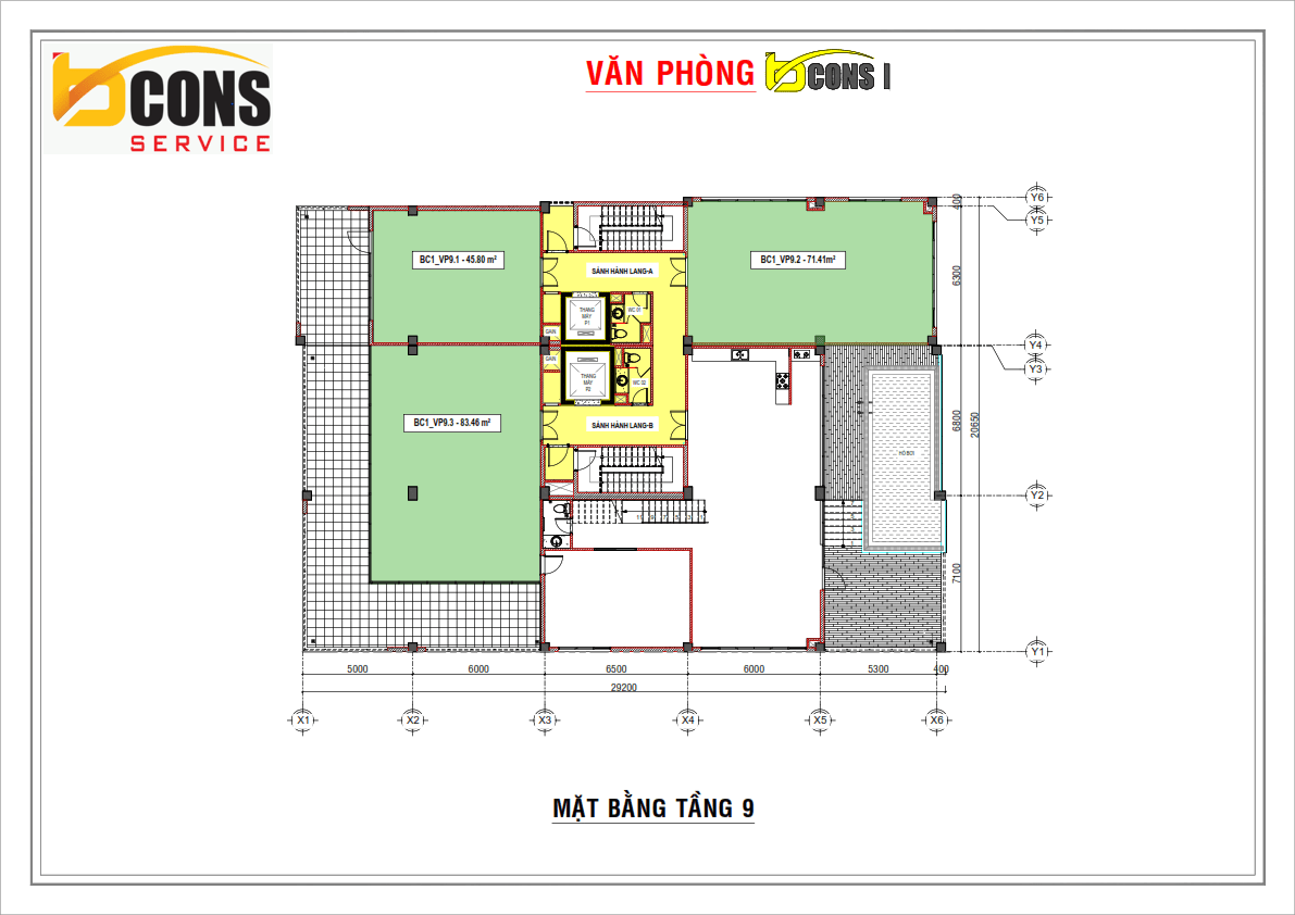 Mat bang Tang 9 toa nha van phong Bcons Tower 1 Binh Thanh