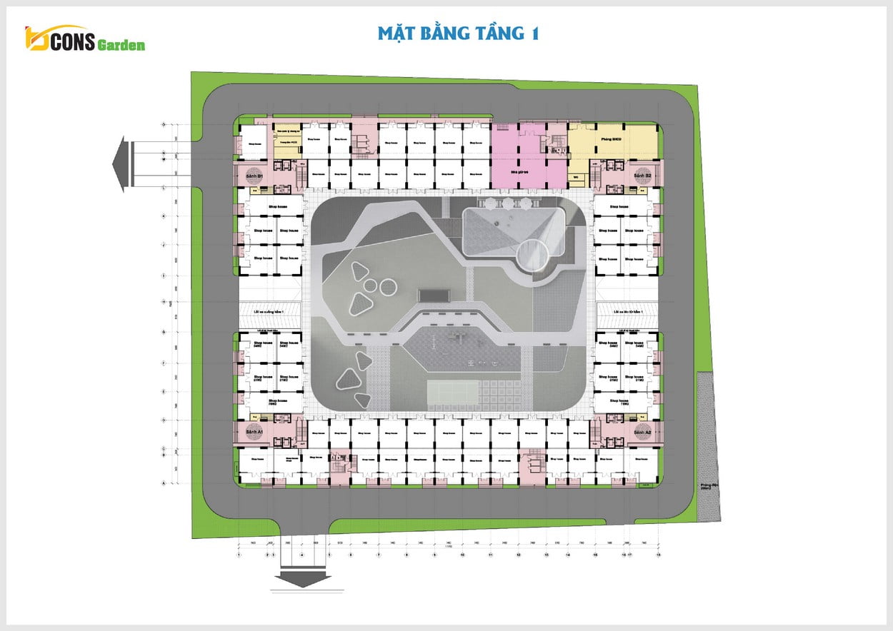 Mặt bằng tầng 1 dự án Bcons Garden