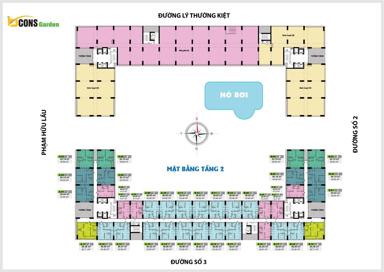 Mặt bằng tầng 2 dự án Bcons Garden