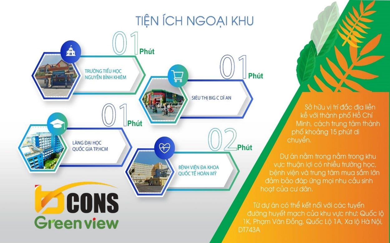 Tiện ích ngoại khu liền kề tại Bcons Green View