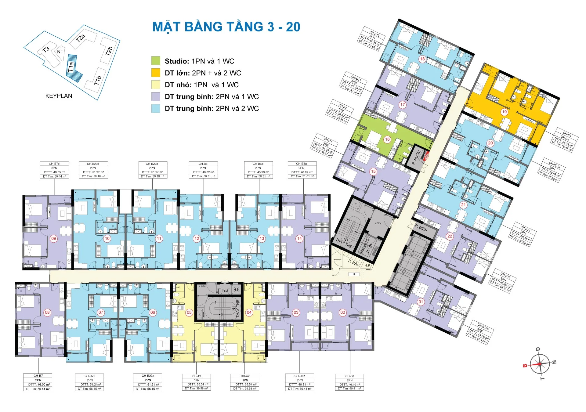 mặt bằng tầng 3 đến 20 block T1A dự án Destino centro