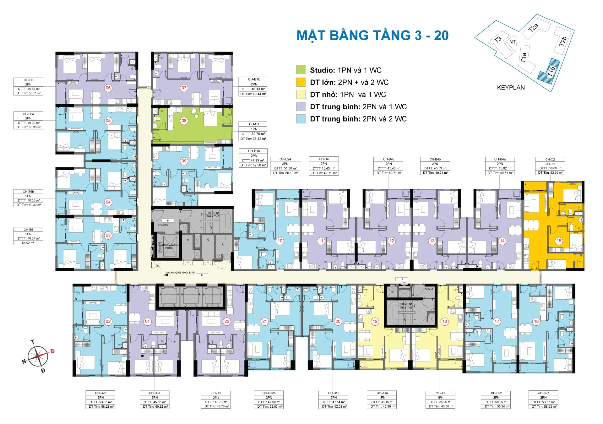 mặt bằng tầng 3 đến 20 block T1B dự án Destino centro