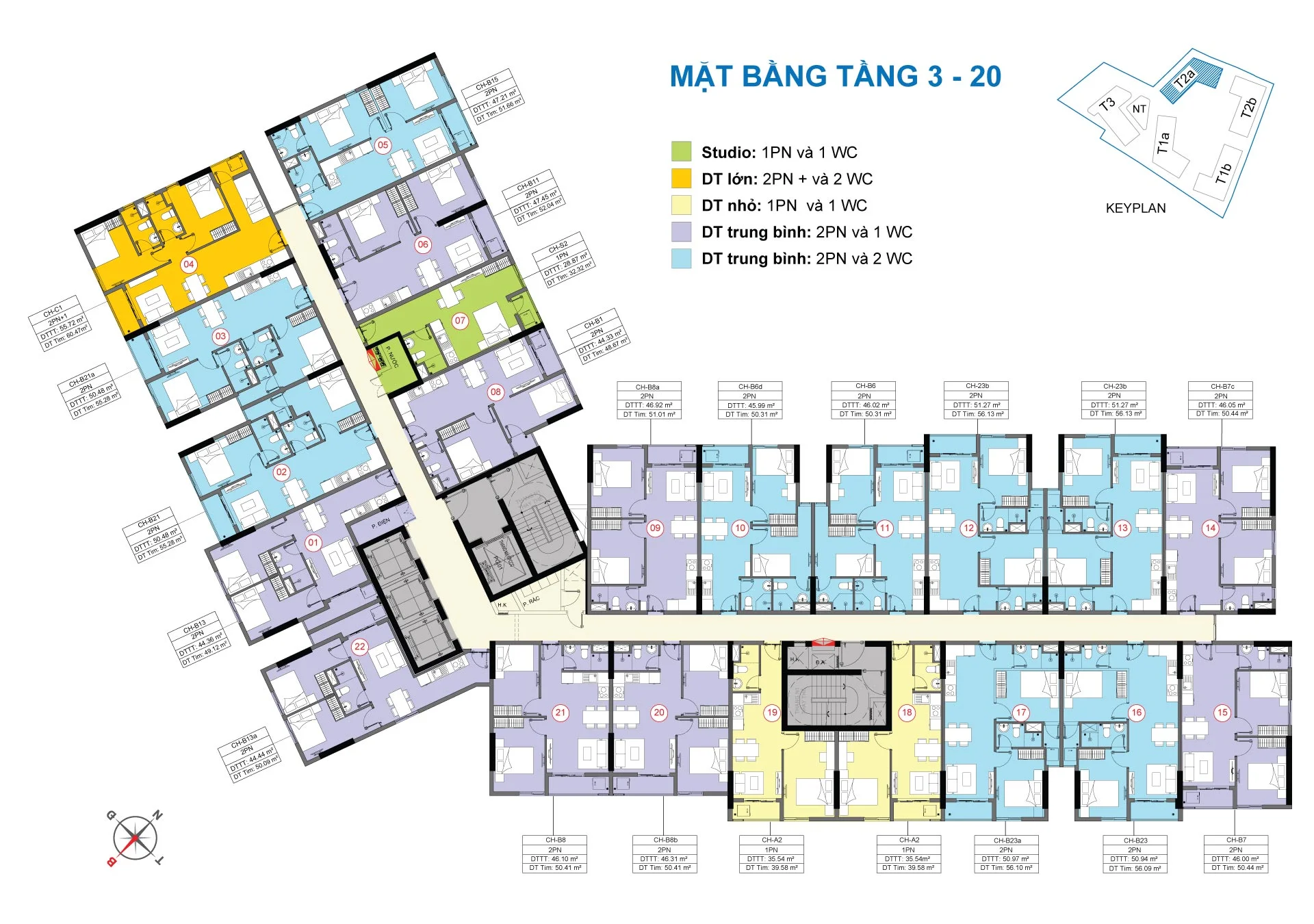 mặt bằng tầng 3 đến 20 block T2A dự án Destino centro