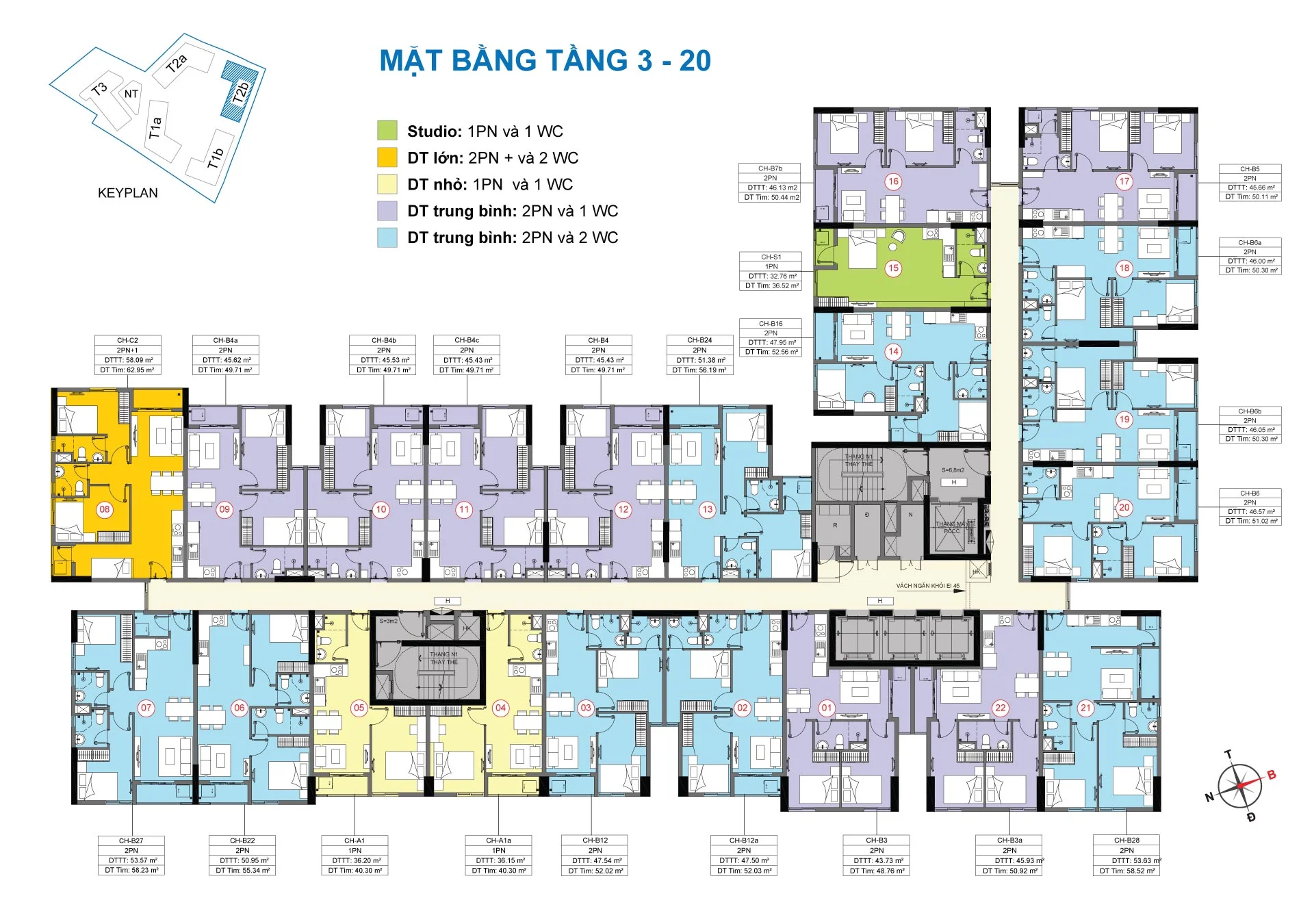 mặt bằng tầng 3 đến 20 block T2B dự án Destino centro