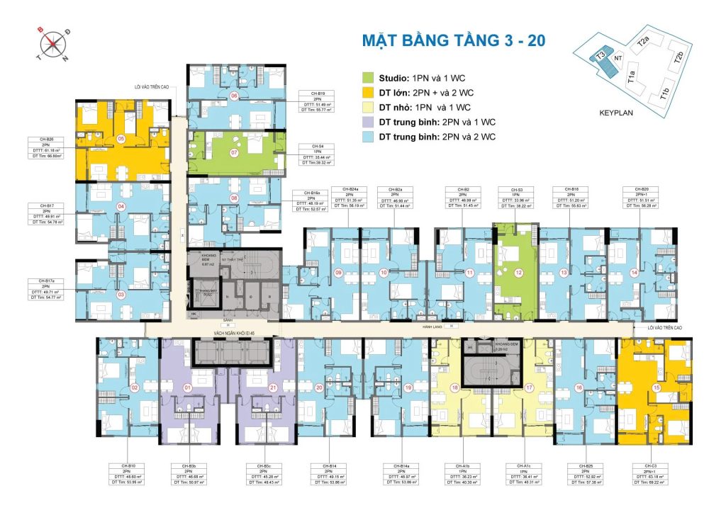 mặt bằng tầng 3 đến 20 block T3 dự án Destino centro