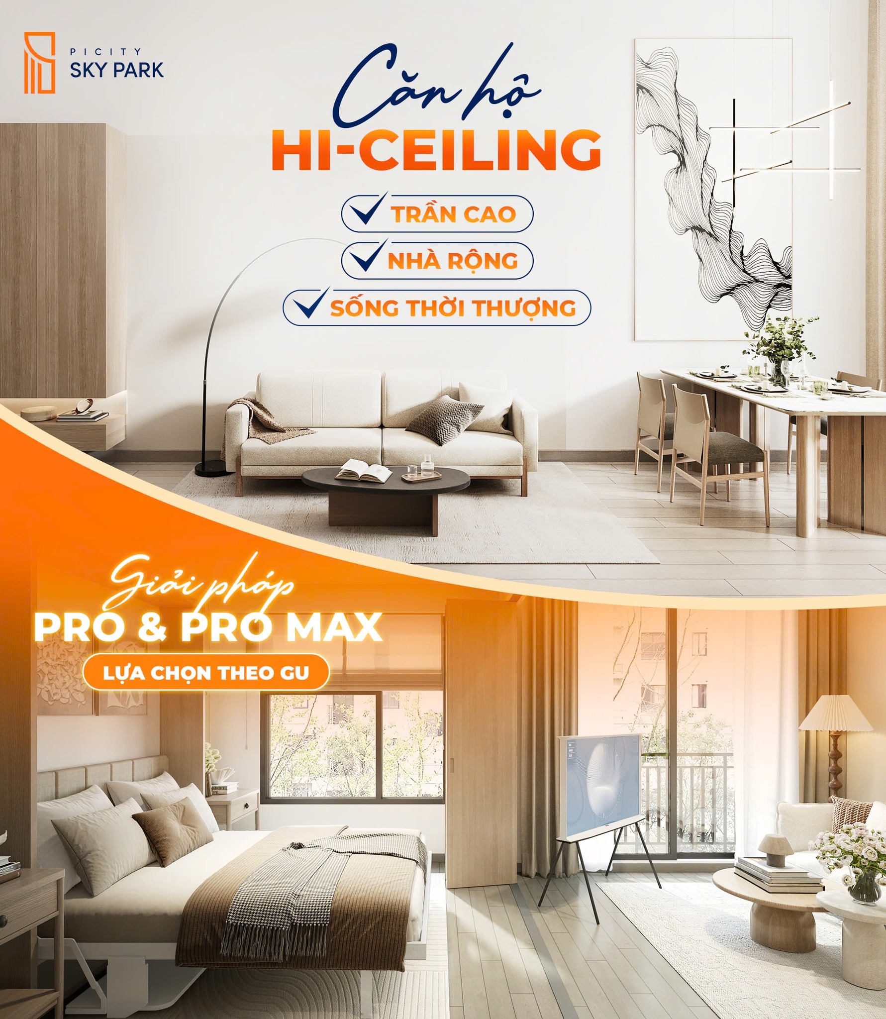 Căn hộ Hi-ceiling Picity Sky Park trần cao nhà rộng