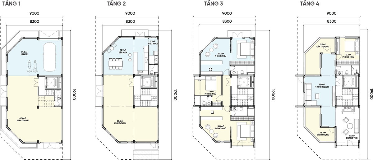 Thiết kế nhà phố Uni Complex căn 4 tầng thường