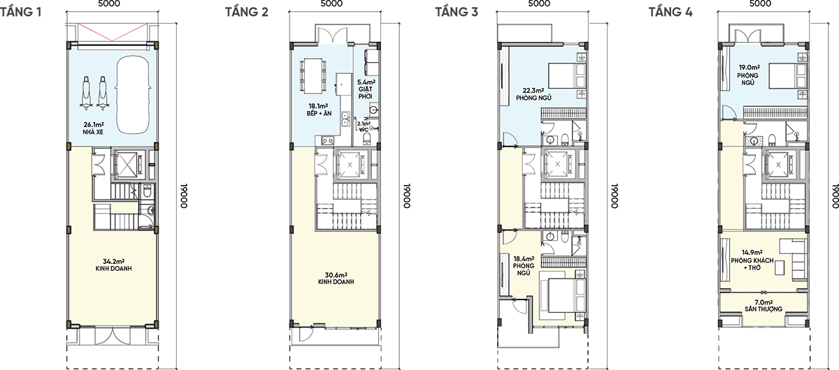 Thiết kế nhà phố Uni Complex căn 4 tầng thường