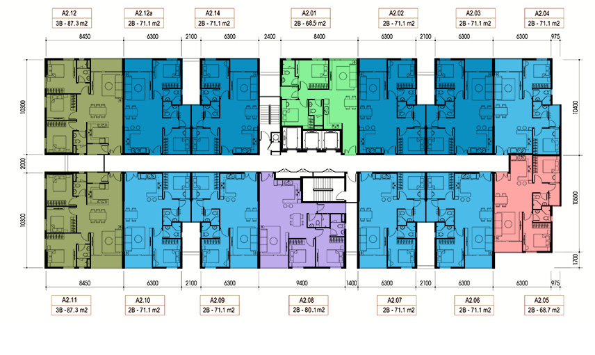 Mat bang Opal Riverside tang 12 den 14 thap A2