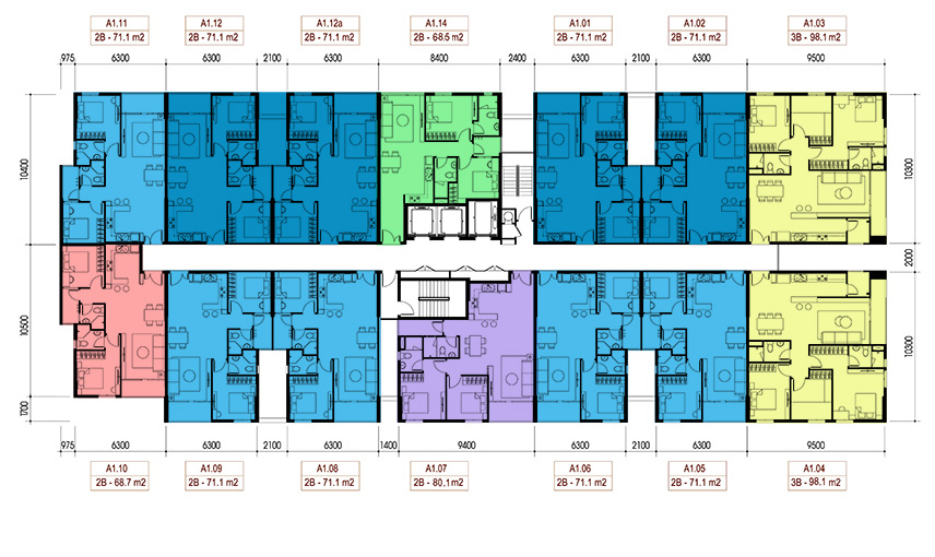 Mat bang Opal Riverside tang 14 thap A1