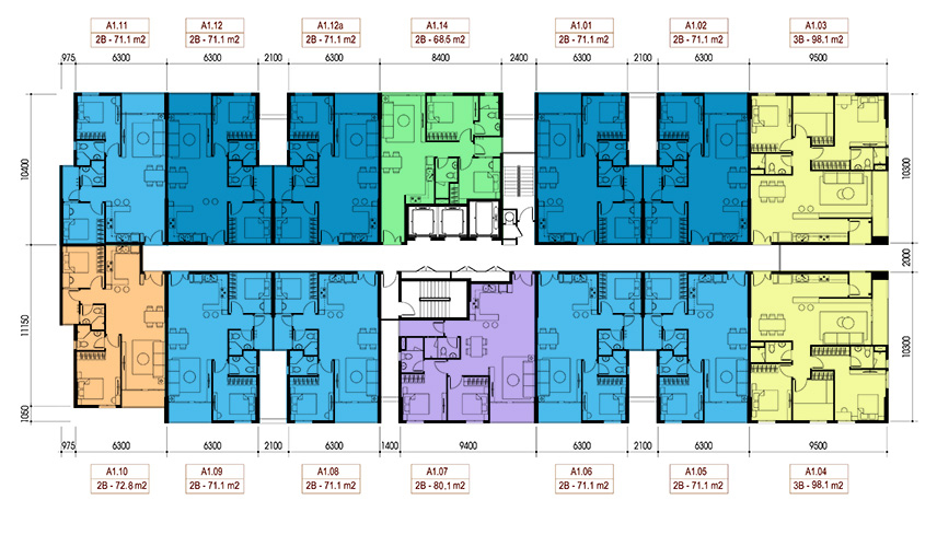 Mat bang Opal Riverside tu tang 3 den 11 thap A1